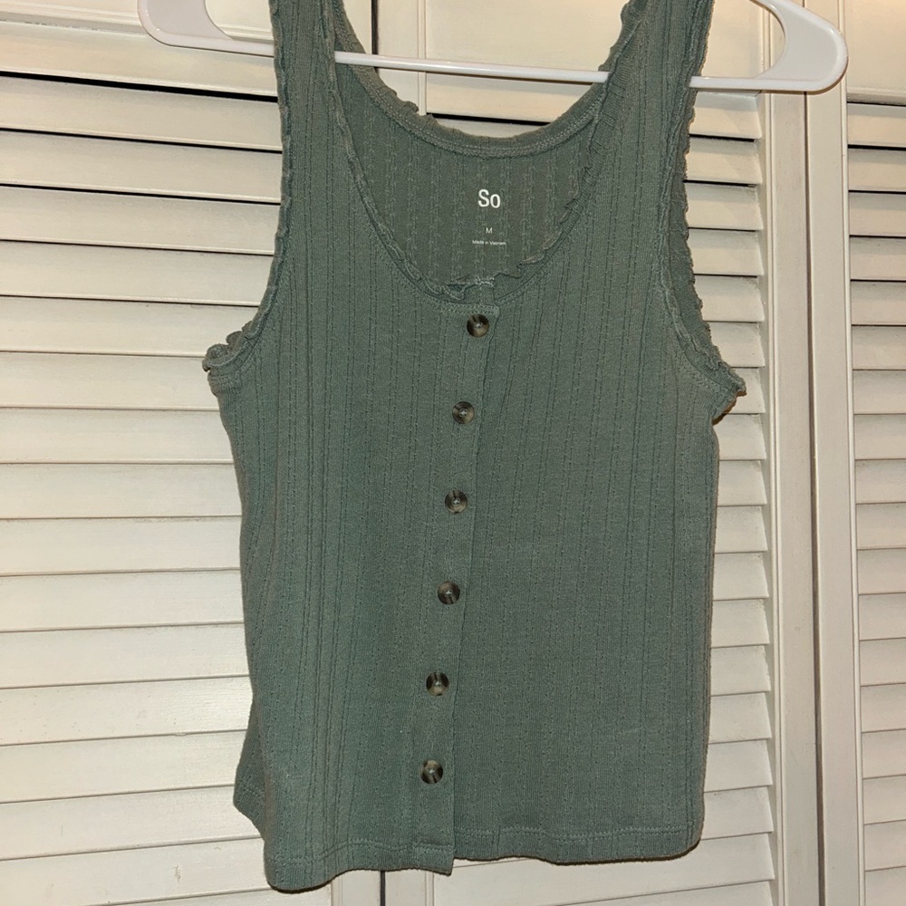 So Women's Green Ribbed Tank Top